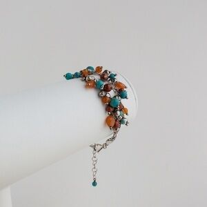 Sterling Silver Turquoise Carnelian Red Jasper Cascade Beaded Cha Cha Bracelet
